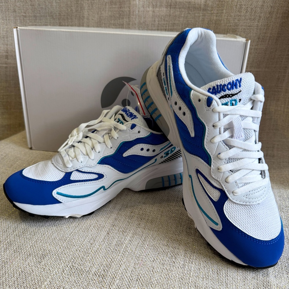 SAUCONY 3D Hurricane GRID White/Royal Unisex Sneaker Size 8.5 Men/ 10 women New